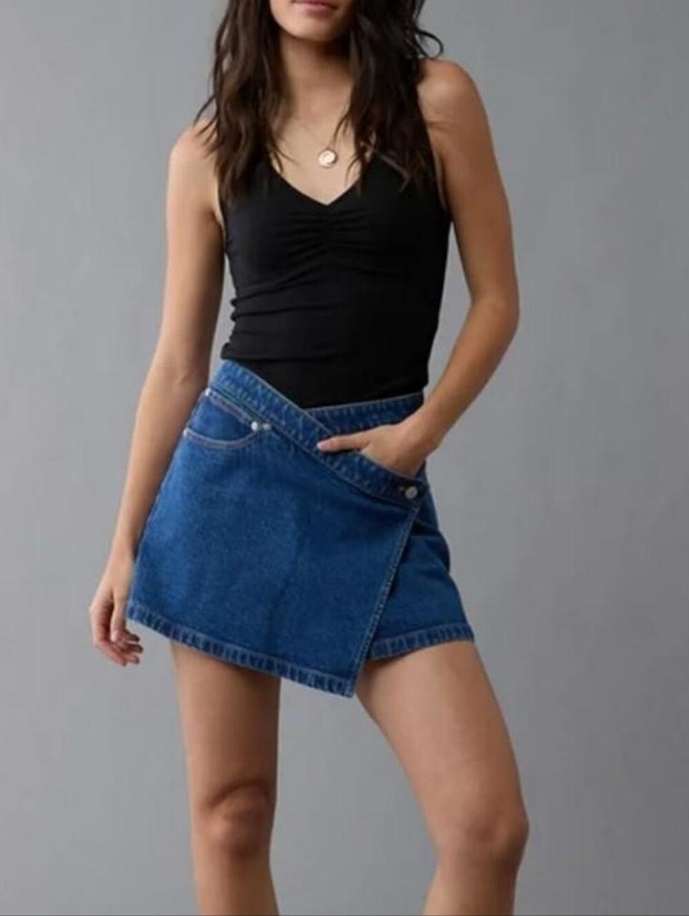 American Eagle Outfitters Dark Blue Wrap Denim Mini Skirt